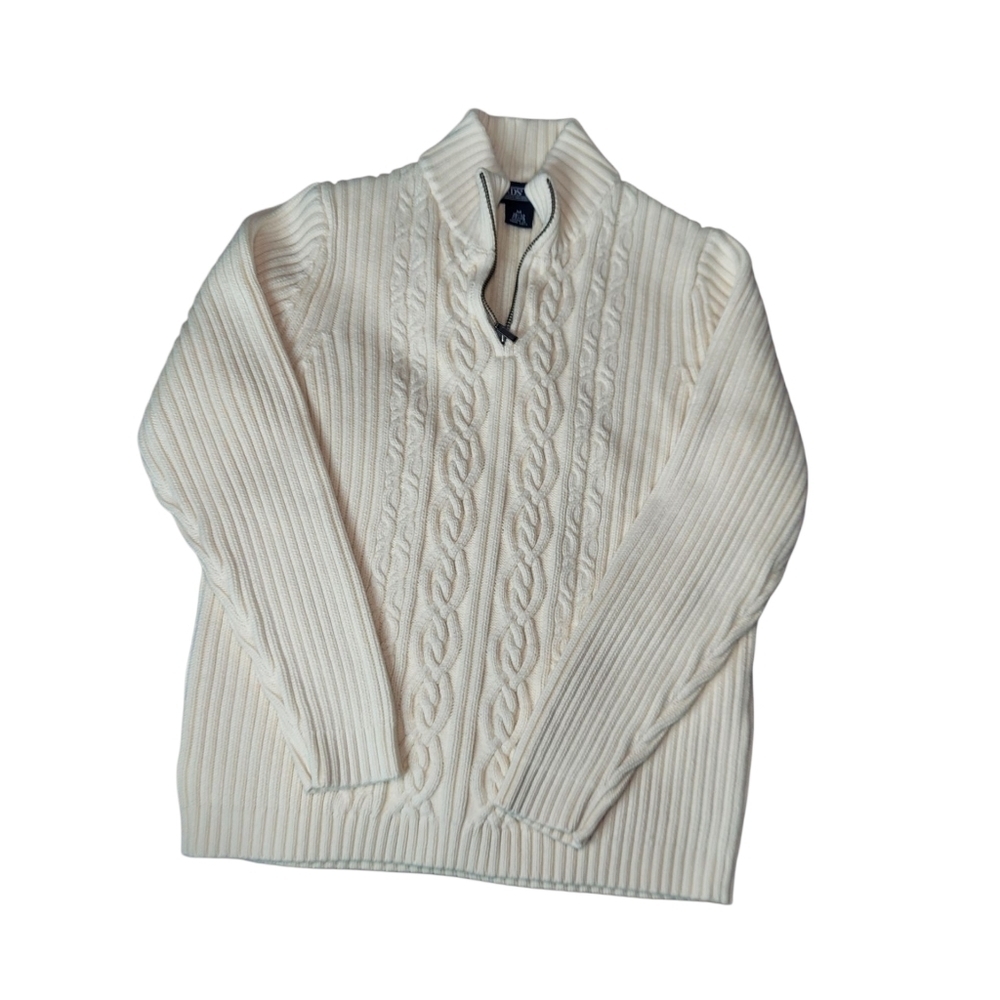 EUC Cream Cable Knit Quarter Zip Fisherman Sweater - Picture 2 of 6